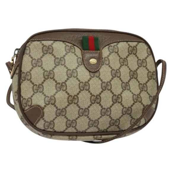 GUCCI GG Supreme Web Sherry Line Bag PVC Beige Gold 156 02 066 Auth 131723 - Picture 1 of 16